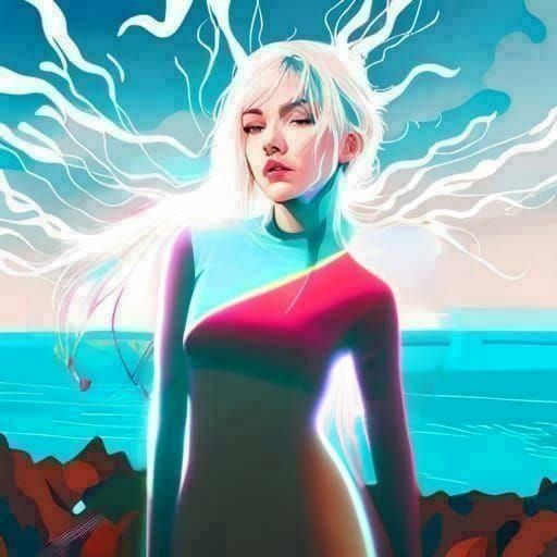 Fiery Lightning Woman: Anime-Inspired Digital Art