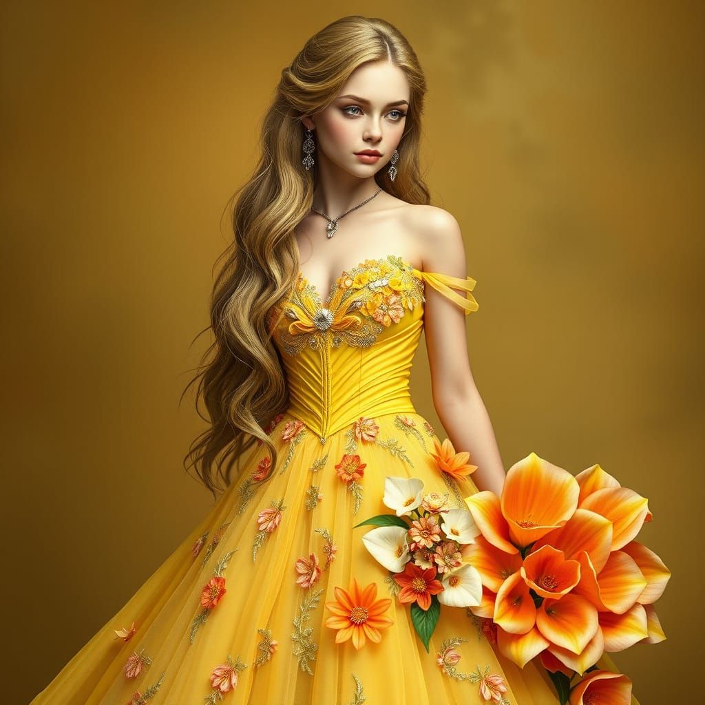 Girl in Gown Transforms into Calla Lily, Matte Painting