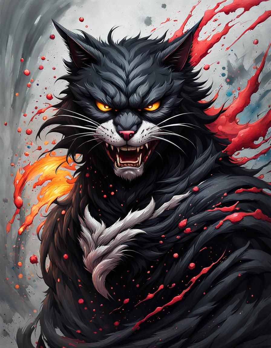 Muscular Cat Grim Reaper in Speedpaint Style