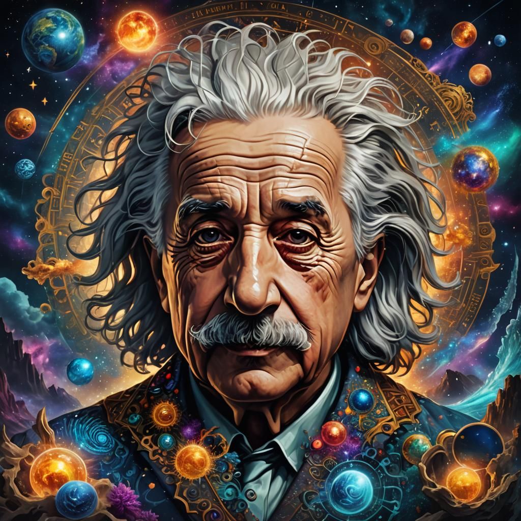 Einstein Portrait in Sea of Time, Detailed Matte Painting