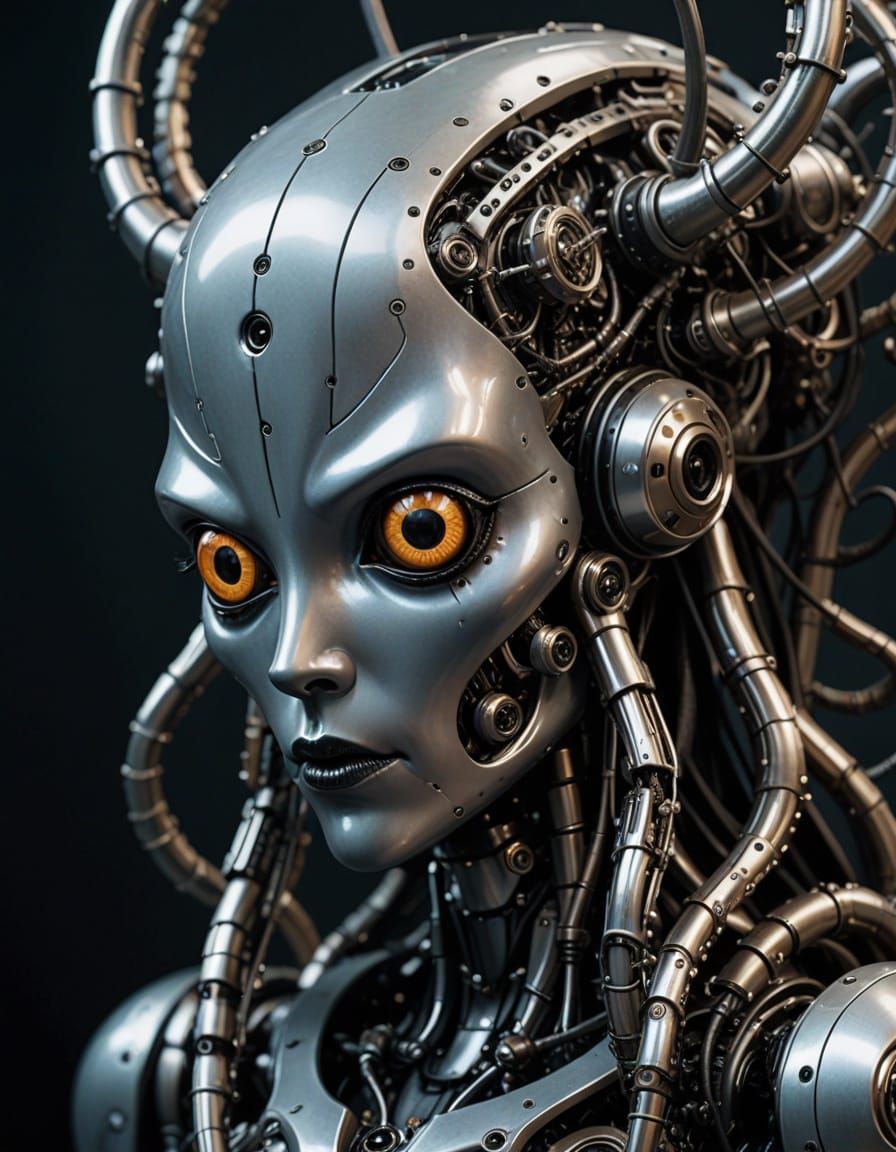 Beautiful Robot Face with Gothic and Steampunk Elements