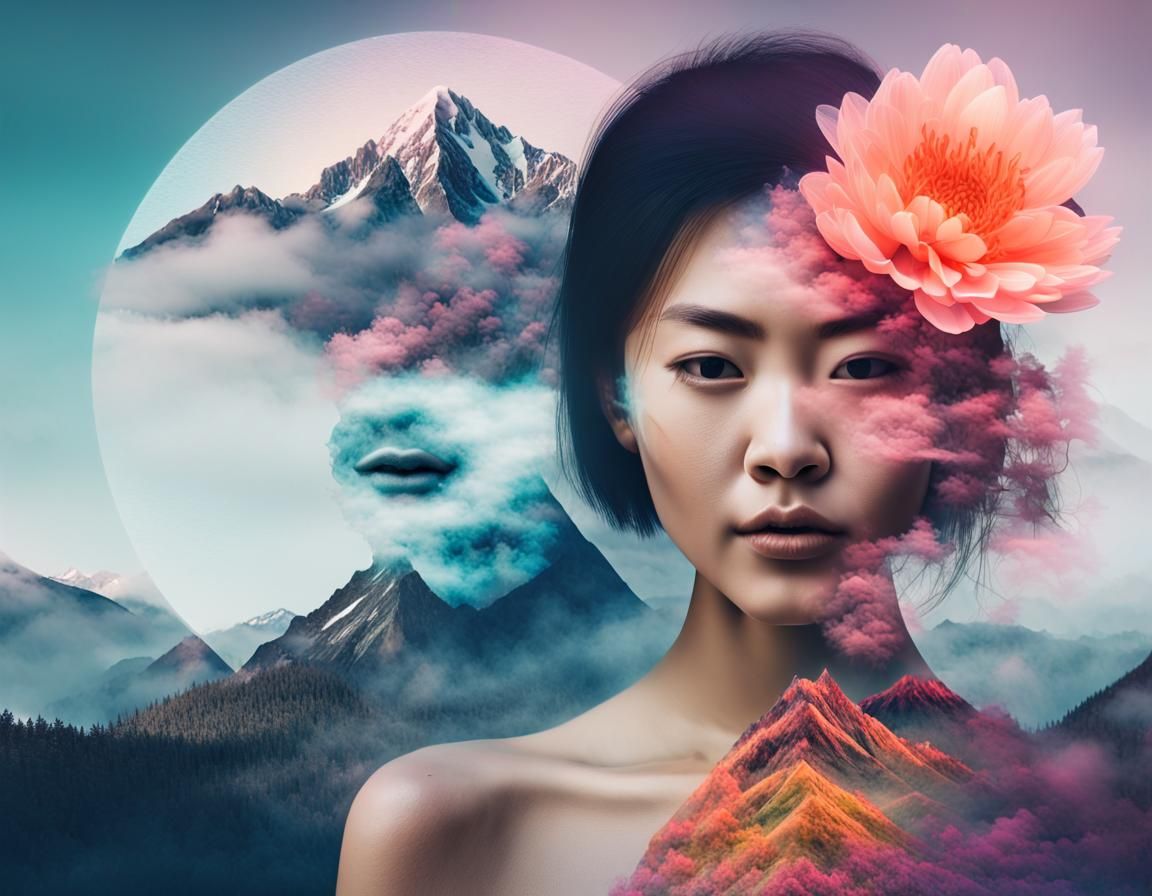 A Woman with a Mountain in the Background, (Double Exposure)...