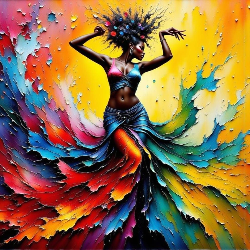 Dynamic Dancer in Impasto Style