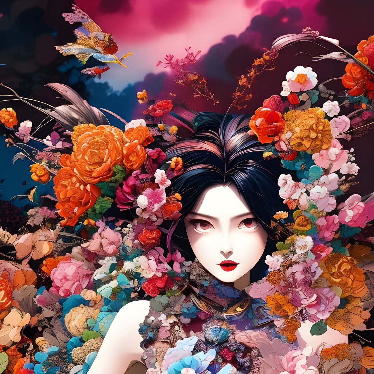 Fractured Girl in Mixed Media Anime Style