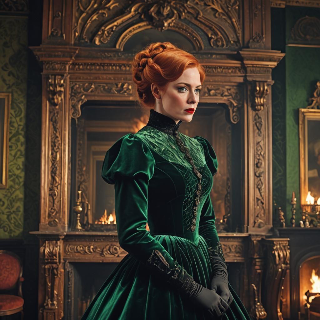 Victorian Woman with Orange Hair in Lavish Room