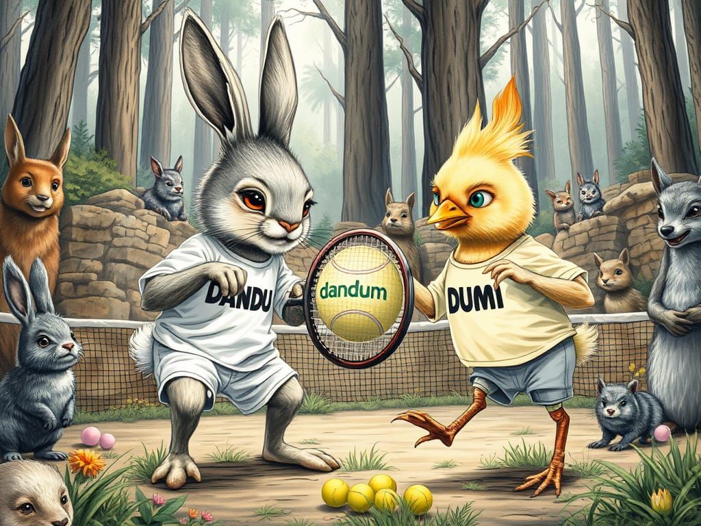 Bunny and Chick Tennis Match in Forest Arena