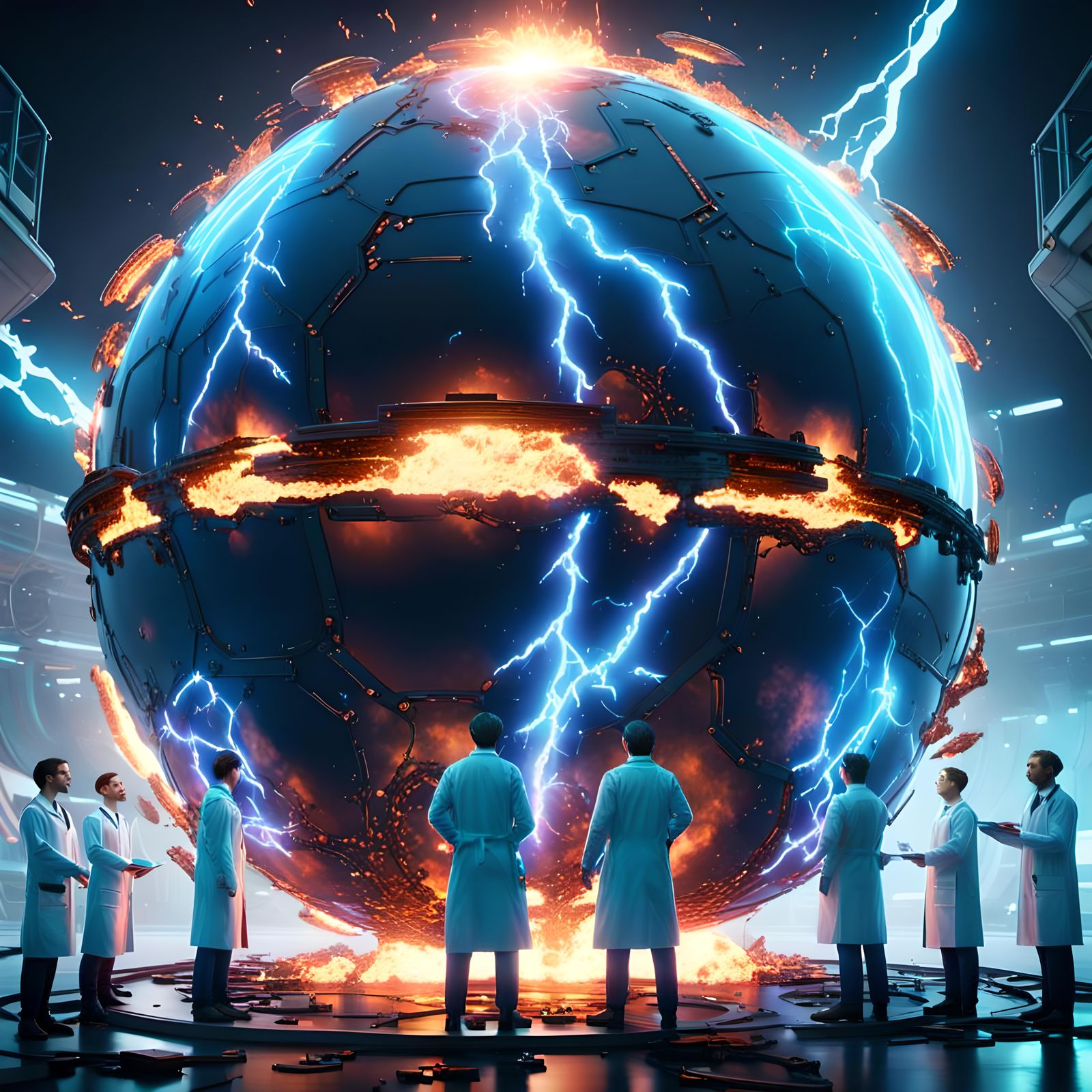 Molten Sphere with Lightning in Detailed 3D Rendering