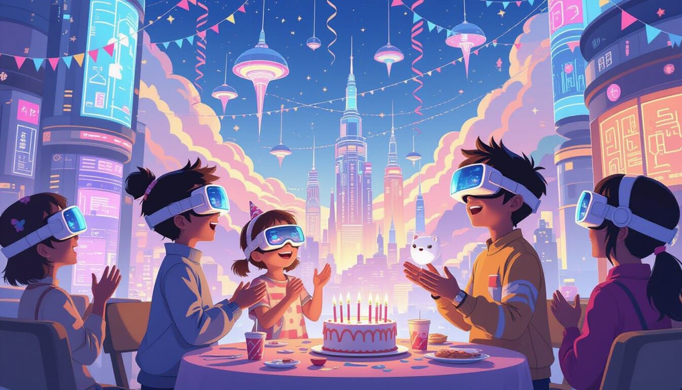 Futuristic Sky City Birthday Party with Holographic Pets