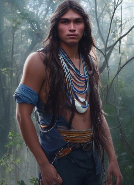 Native American Man Portrait in Hyperdetailed Style