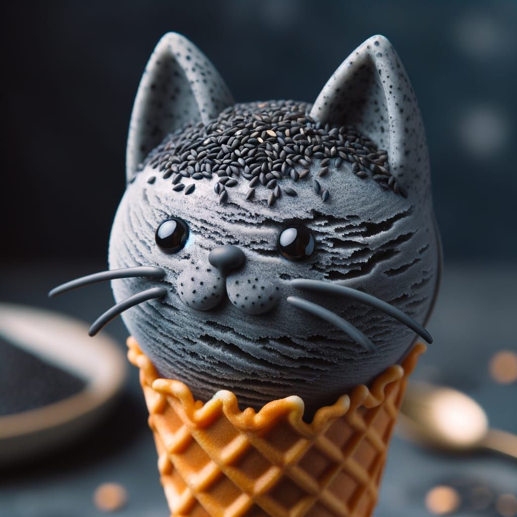 Cat-Shaped Black Sesame Ice Cream Delight