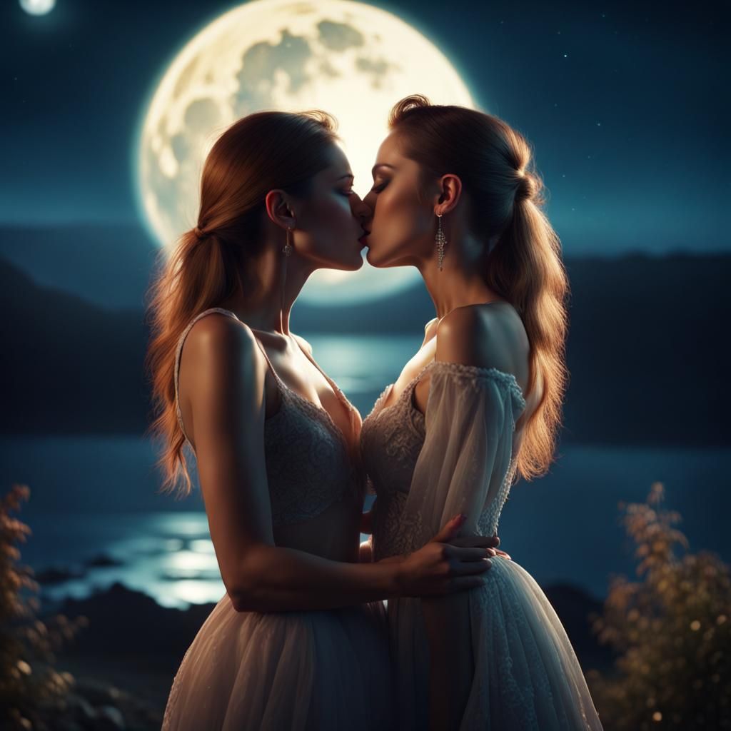 Moonlit Kiss: A Dramatic Digital Painting