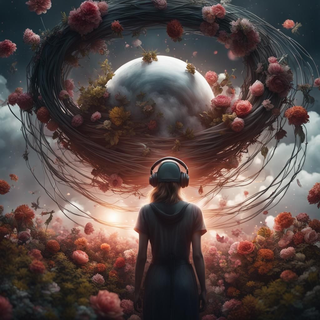 Epic Cinematic Woman with Saturn Rings and Cables