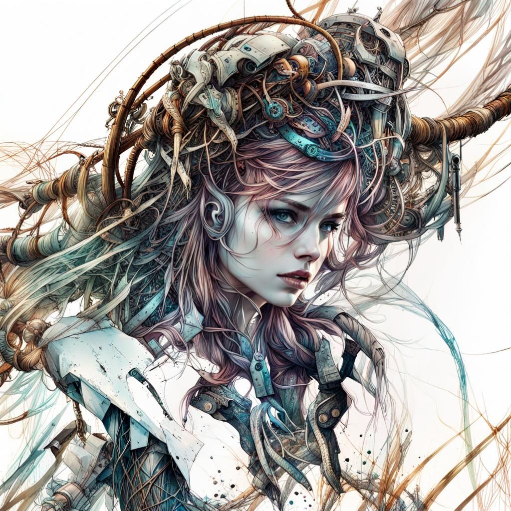 Exquisite Robotic Android in Art Brut Style