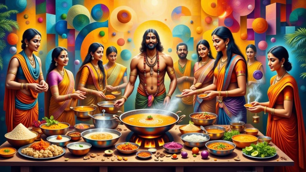 Ayurvedic Cooking with Dhanvantari in Cubist Impressionist S...