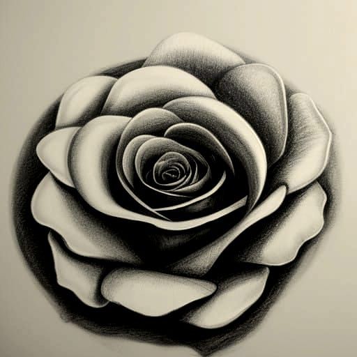 Majestic White Rose in Charcoal Drawing