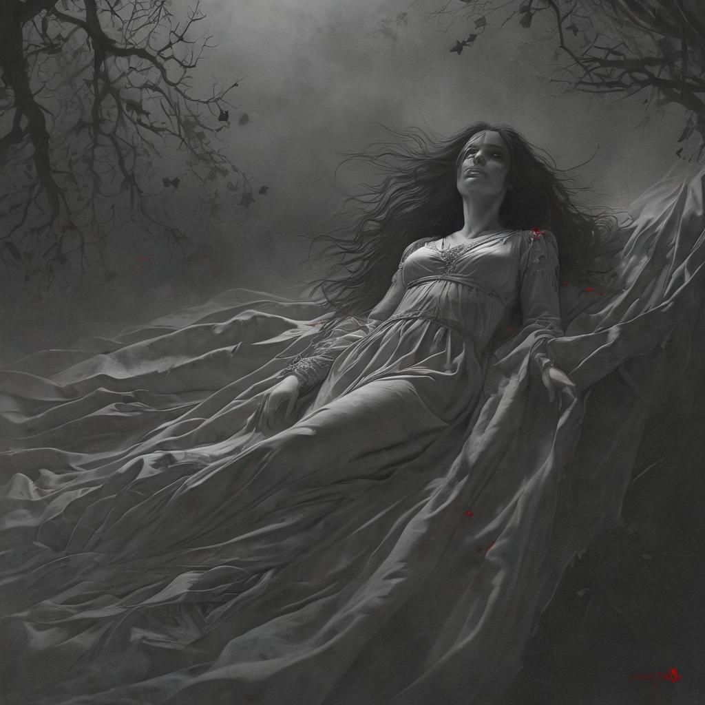 Gothic Horror Woman Floating in Mist
