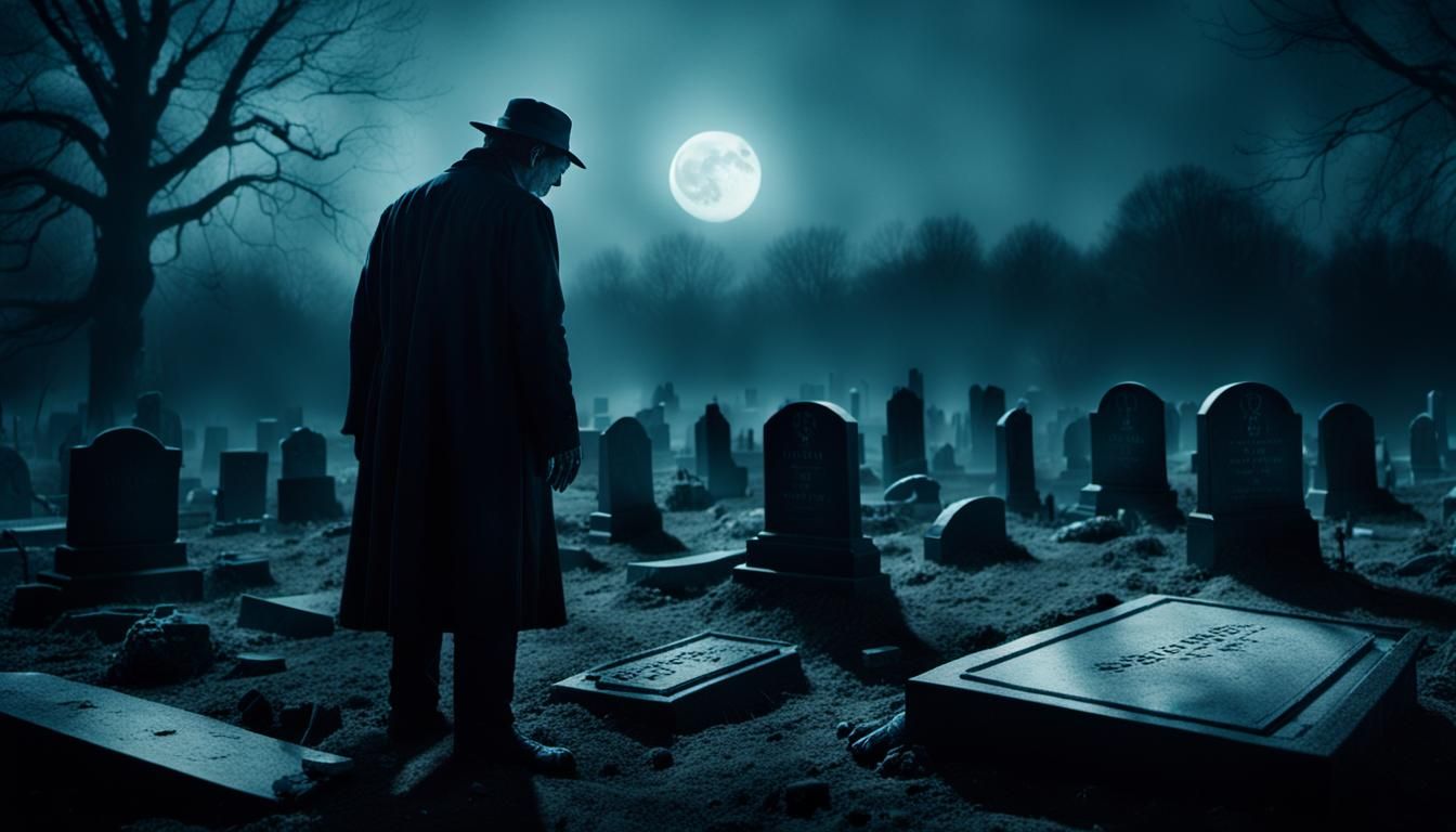 Eerie Hand Reaching from Grave in Moonlight