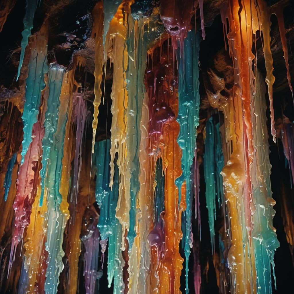 Wax Cave with Colored Vapors in Cinematic Style