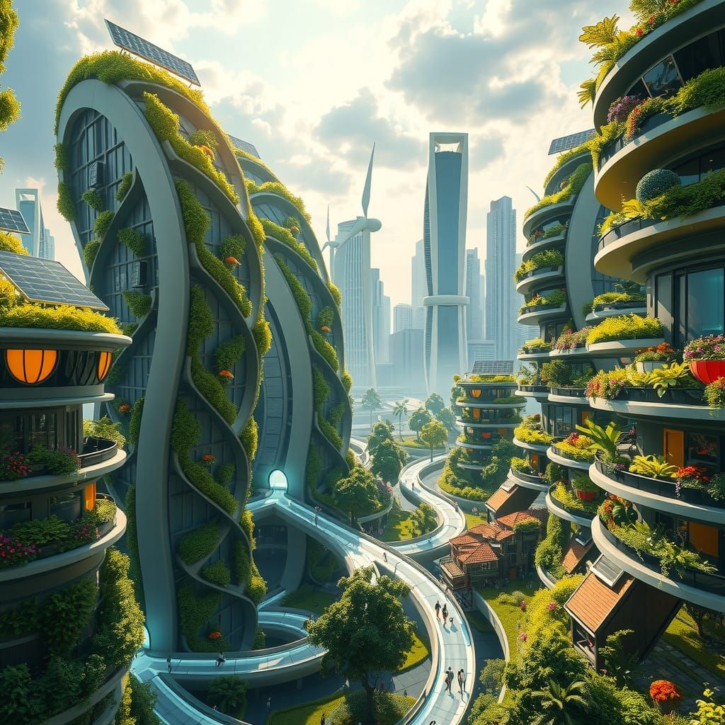 Sustainable Solarpunk Cityscape in Vibrant Color