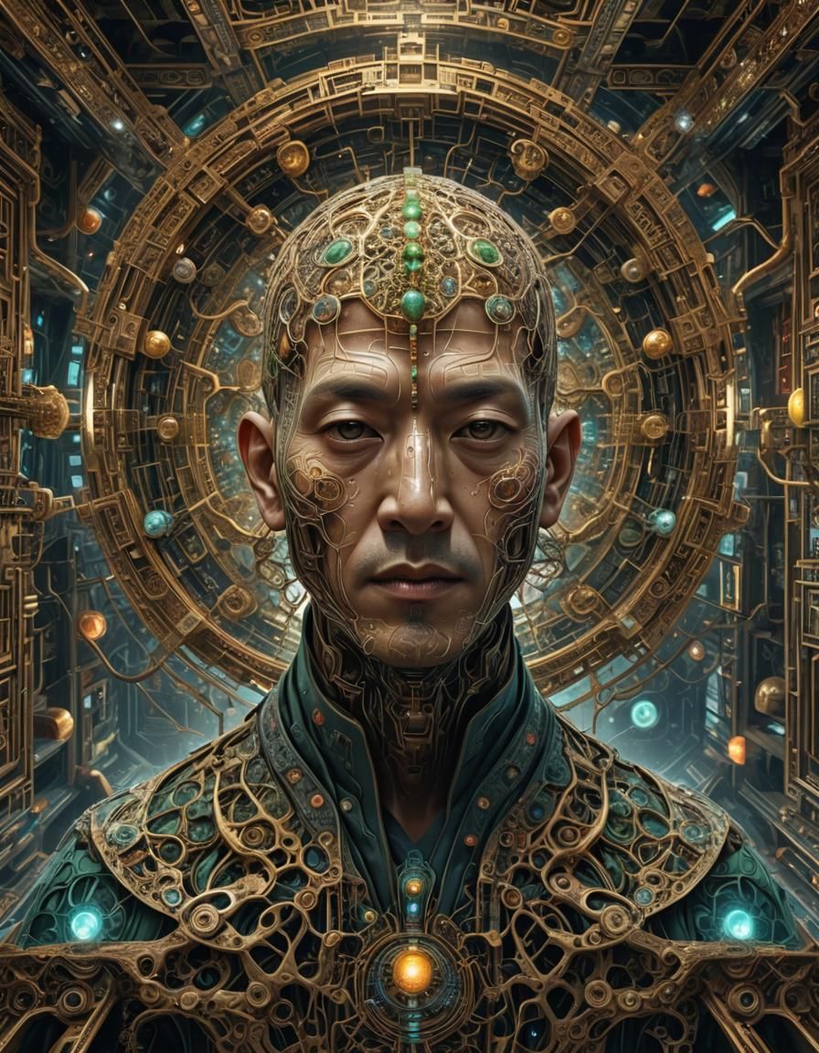 Taoist Monk Tesseract Body in Surreal Fractalism Style