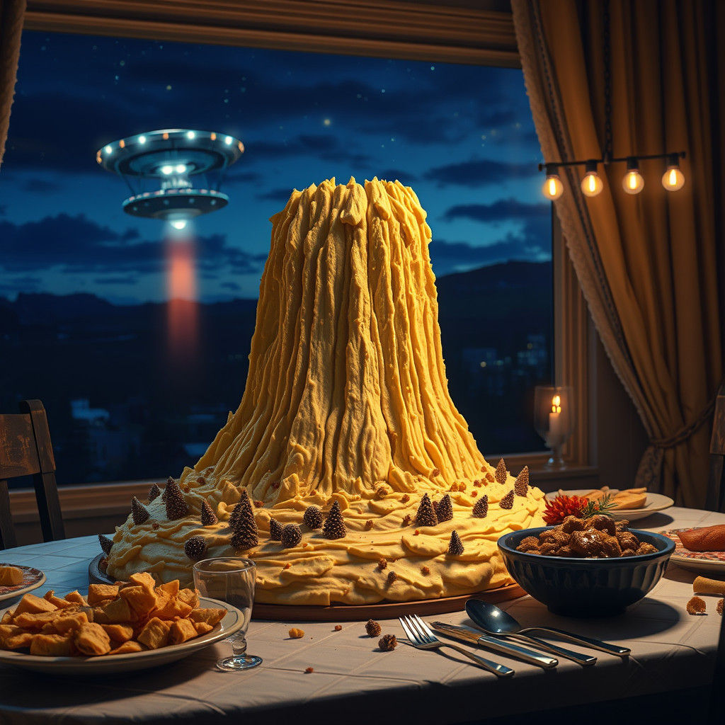 Mashed Potato Devil's Tower with UFO, Matte Painting