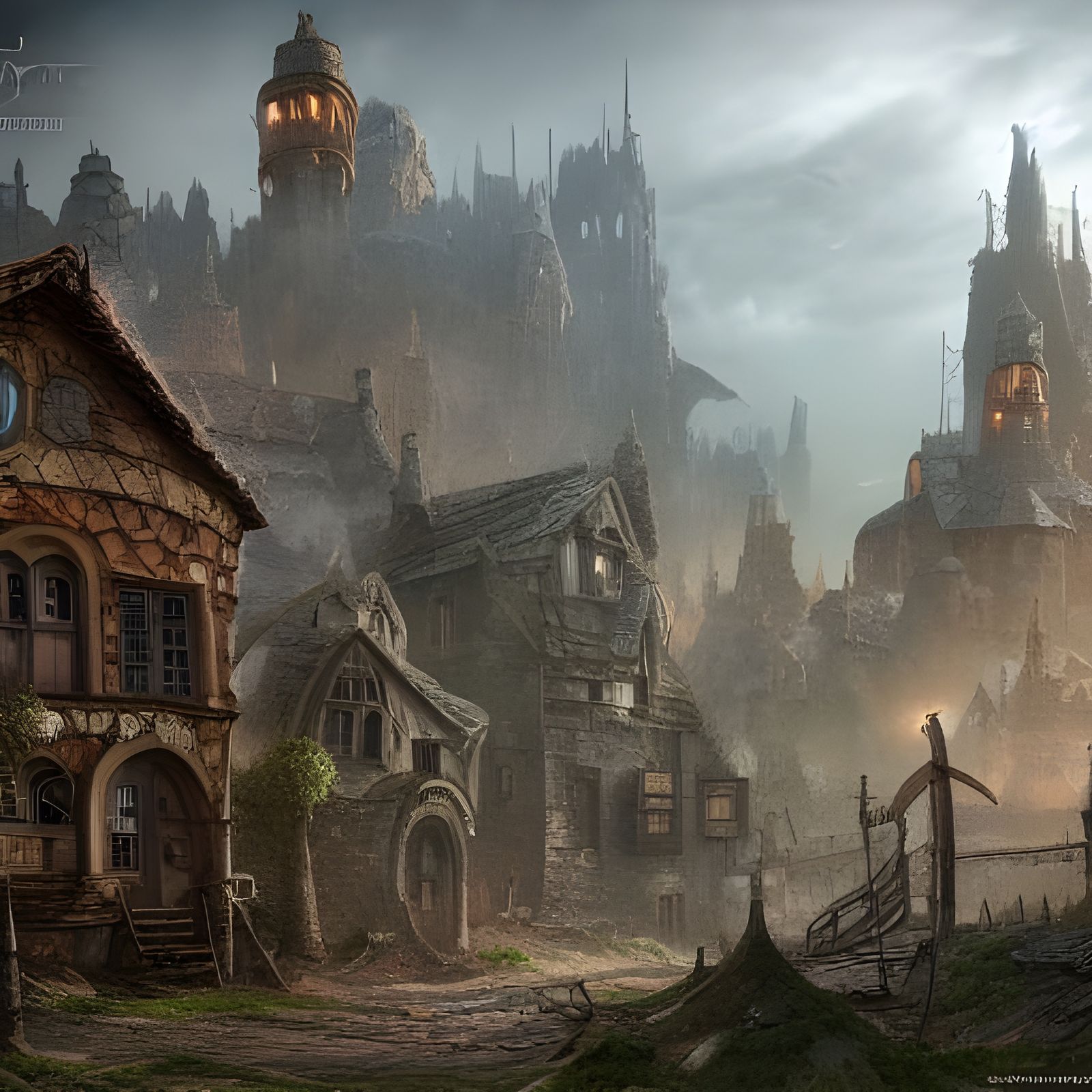 Post-Apocalyptic Fairy Gothic Town in Matte Painting Style