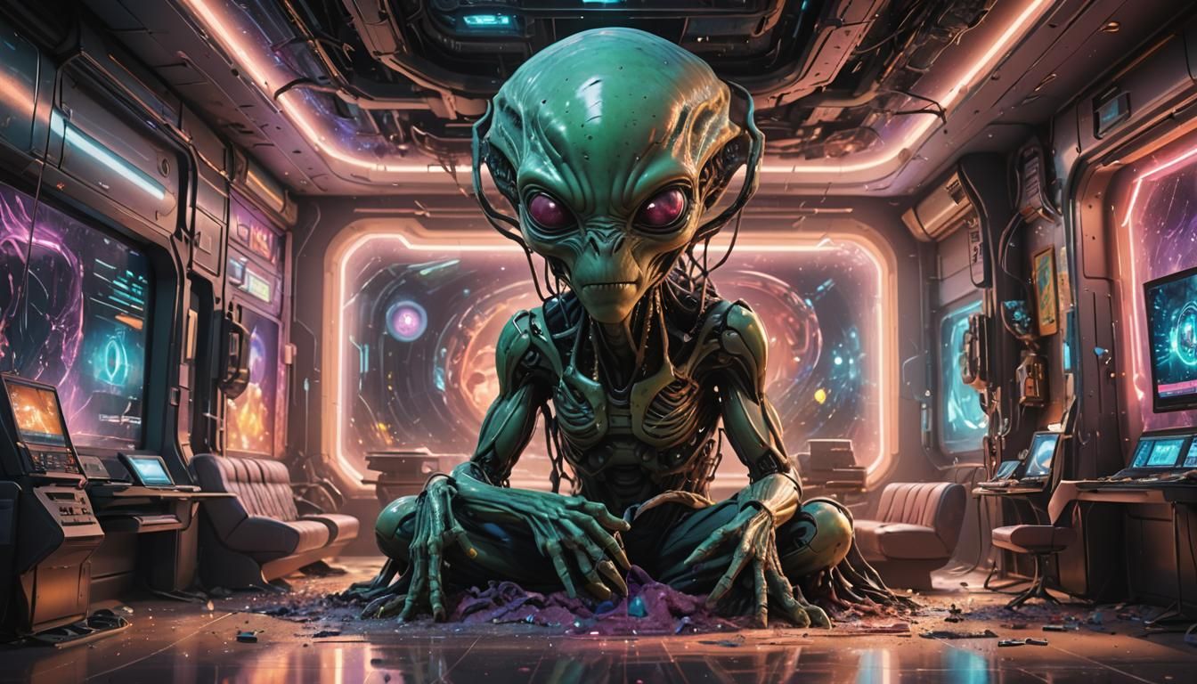 Hypermodern Alien Interior in a Splash Art Style