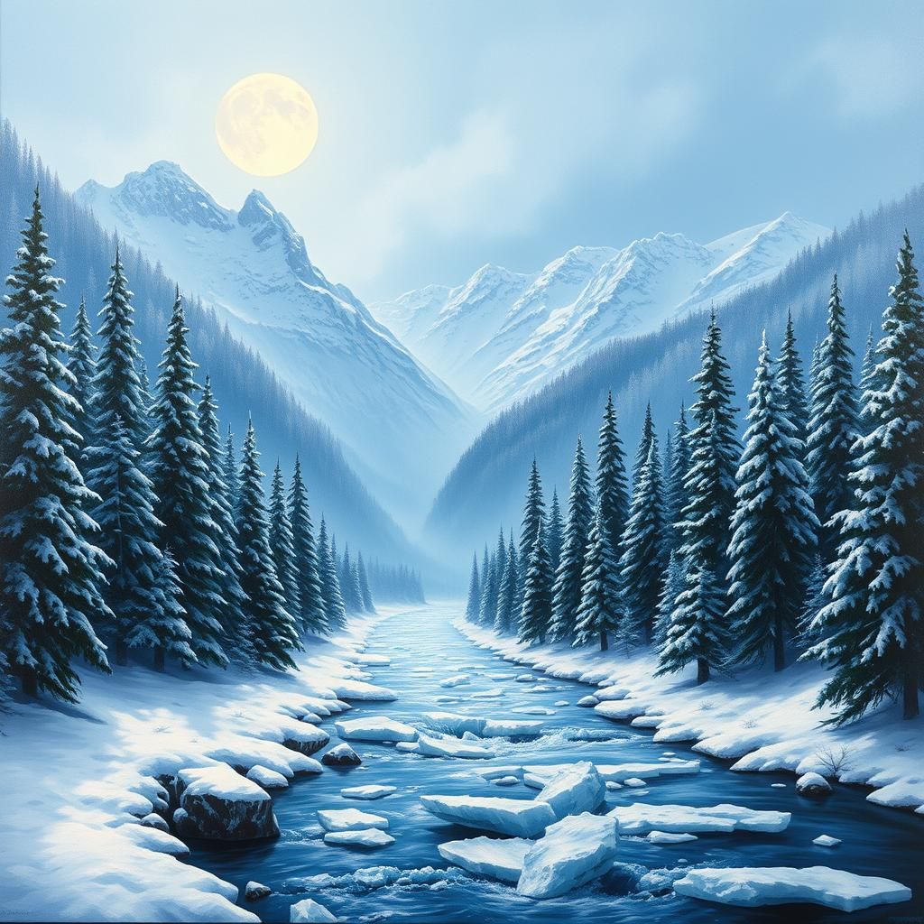 Majestic Winter Forest Landscape in Hyperrealism