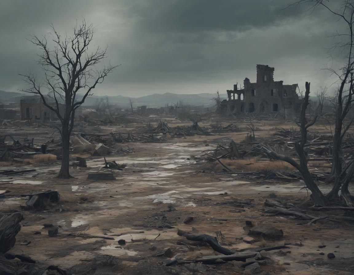 Wasteland City Ruins in Apocalyptic Landscape