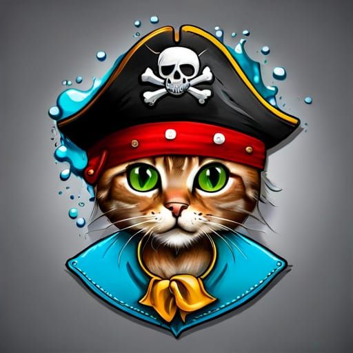 Pirate Kitten Graffiti Art in Spray Paint Style