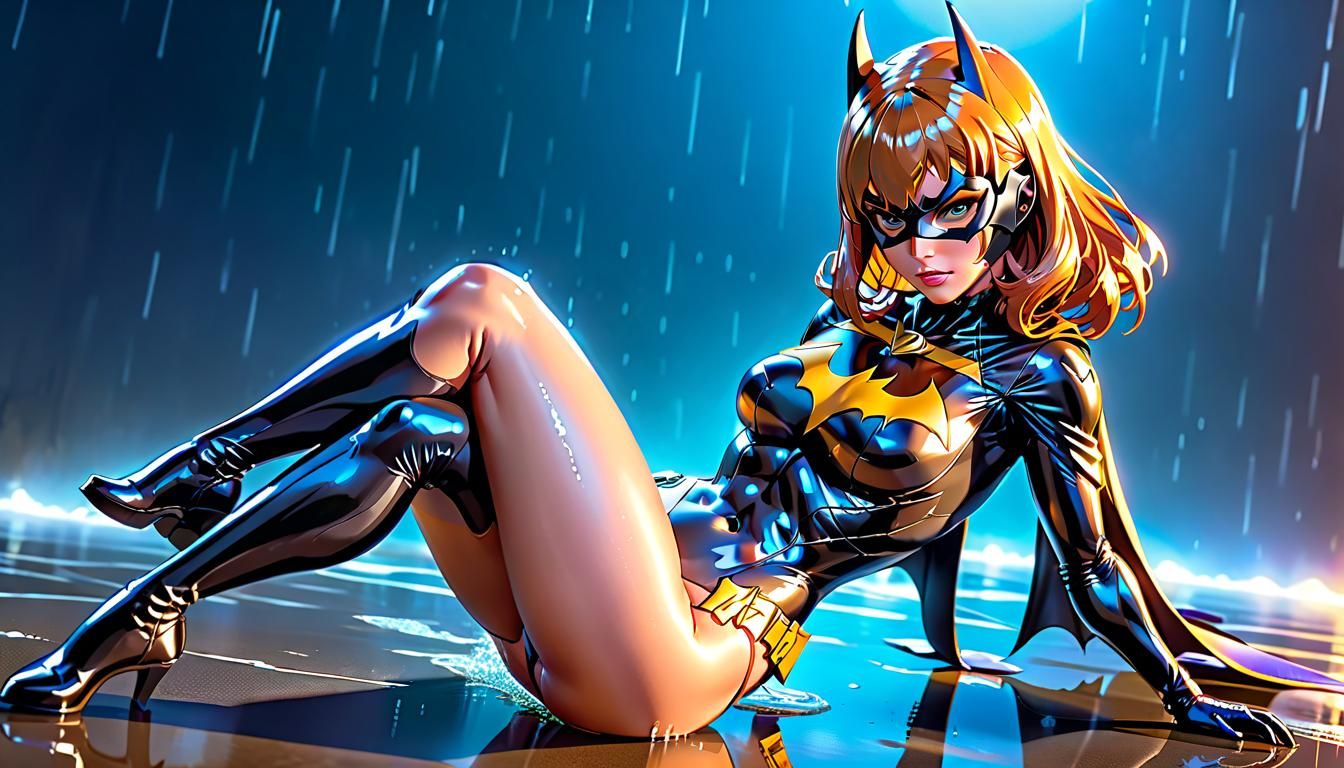 Hyperrealistic Batgirl Model in Wet Bikini