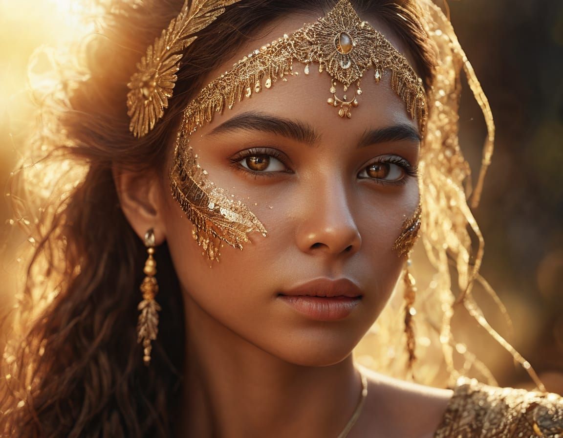 Stunning Woman in Golden Light, Hyper-Realistic Digital Art