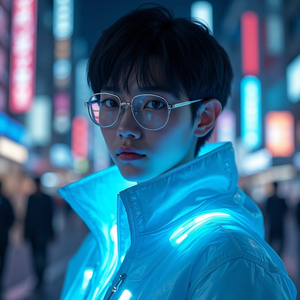 Cyberpunk Portrait of Man in Futuristic City