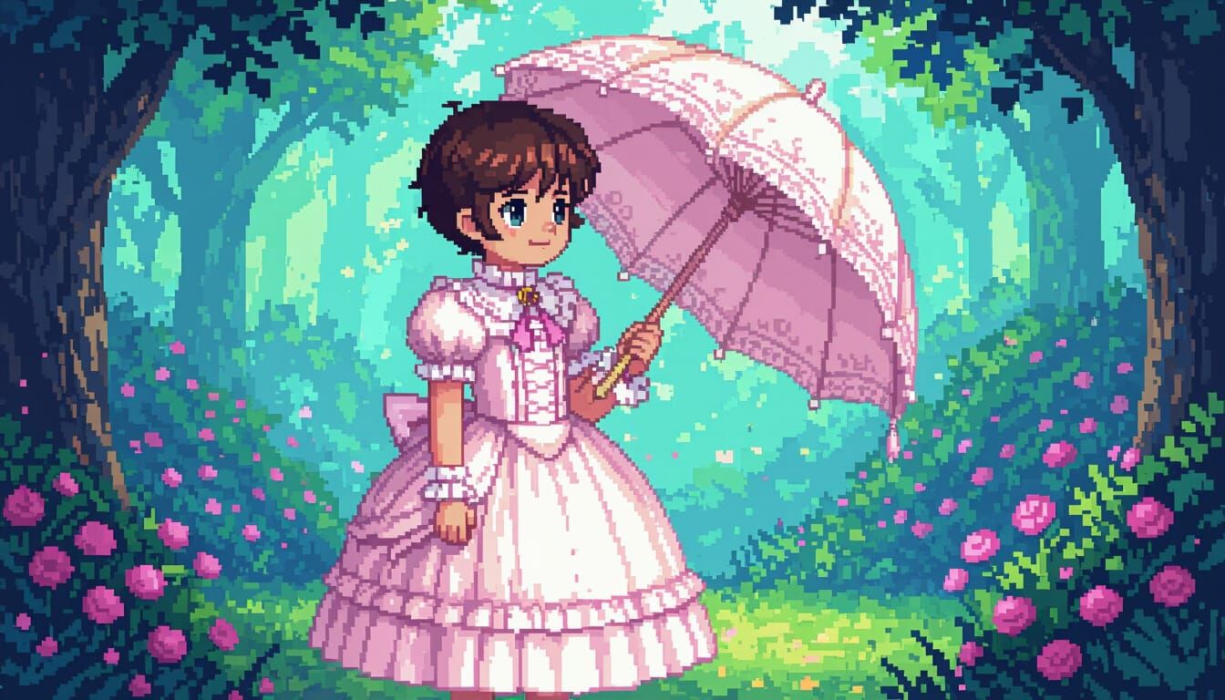 Victorian Boy in Frilly Dress Pixel Art