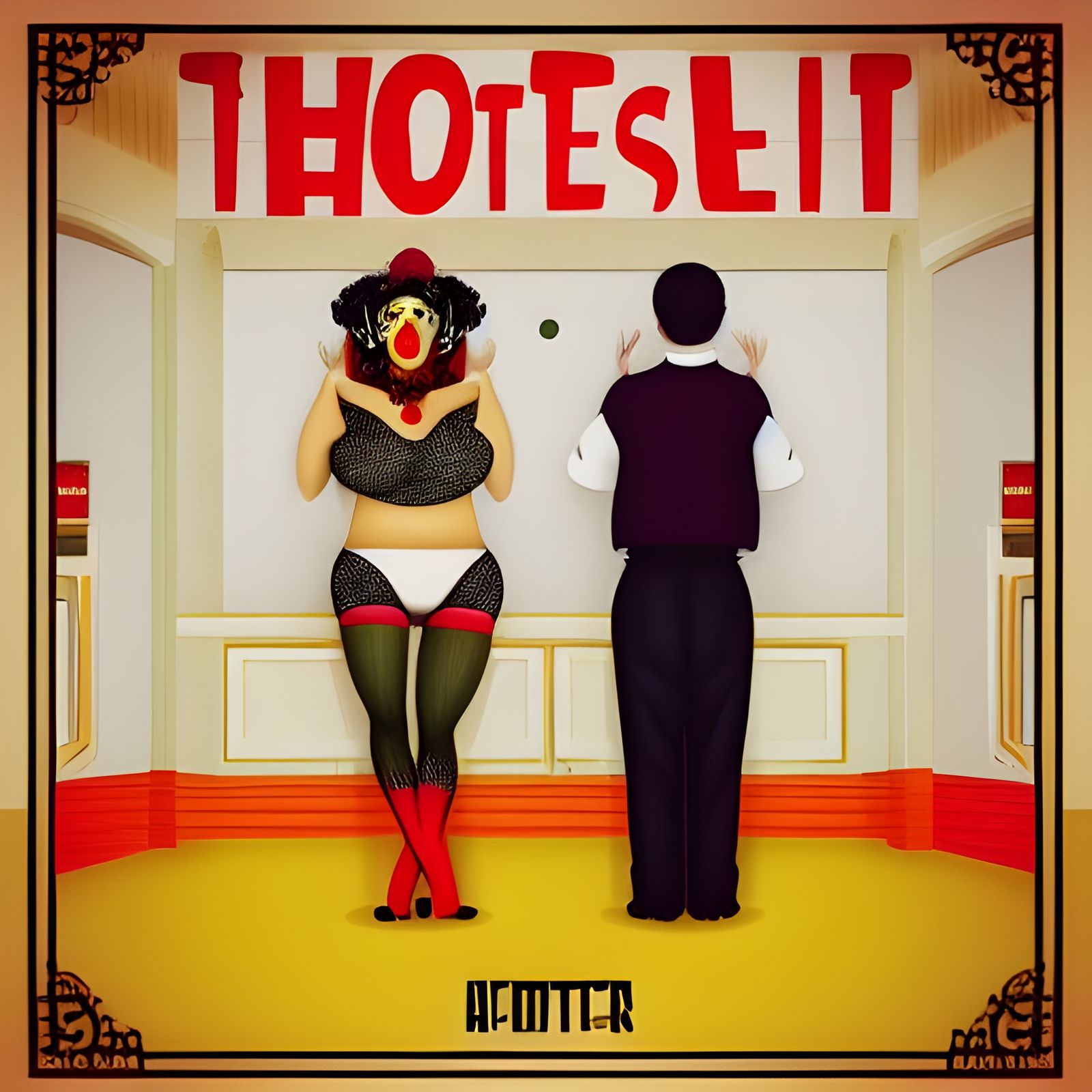 A prostitute and a clown in a hotel room