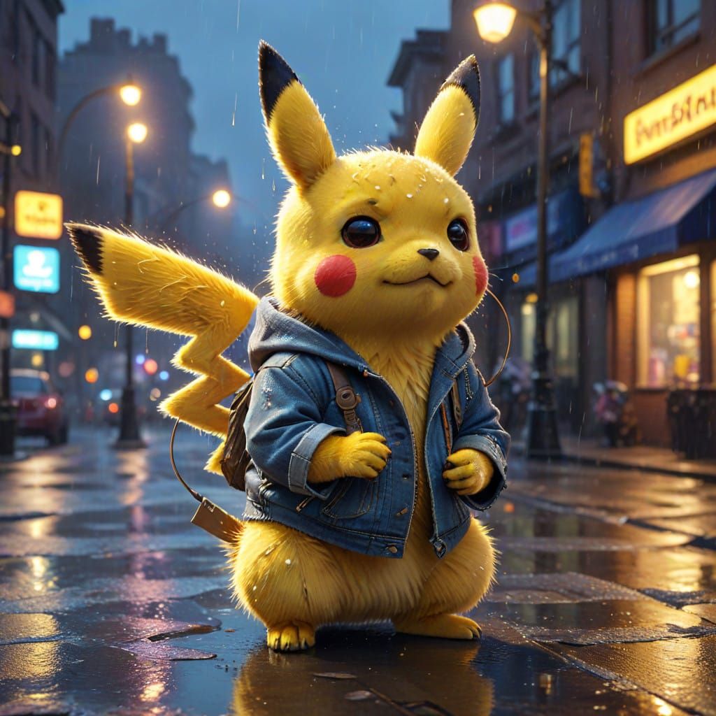 Pikachu Under Street Light, Lost in Rainy Night Music
