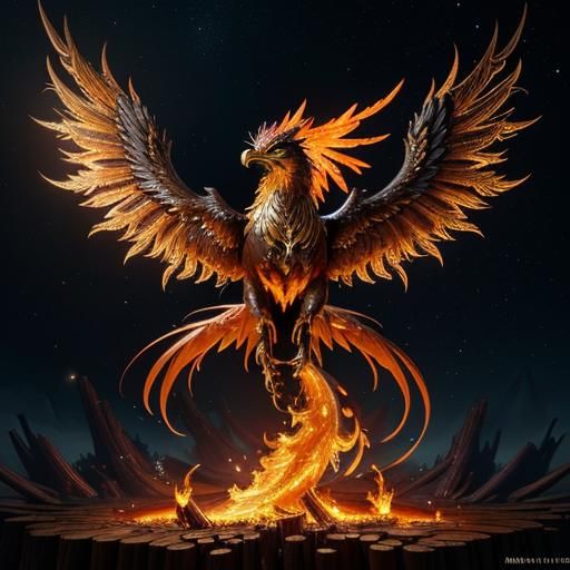 Metallic Phoenix Rising: Dark Fantasy Concept Art