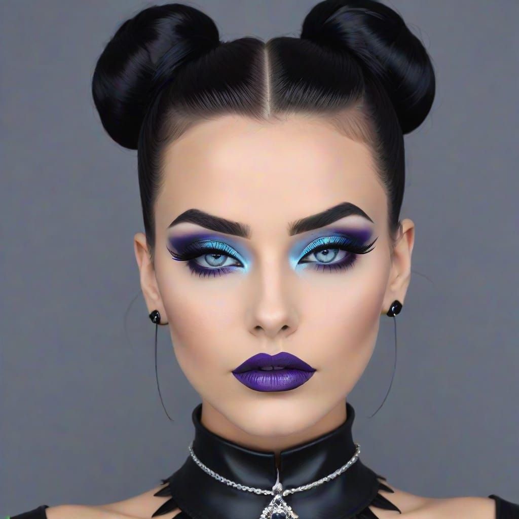 Dark Gothic Beauty with Wide Eyebrows and Black Lip Gloss