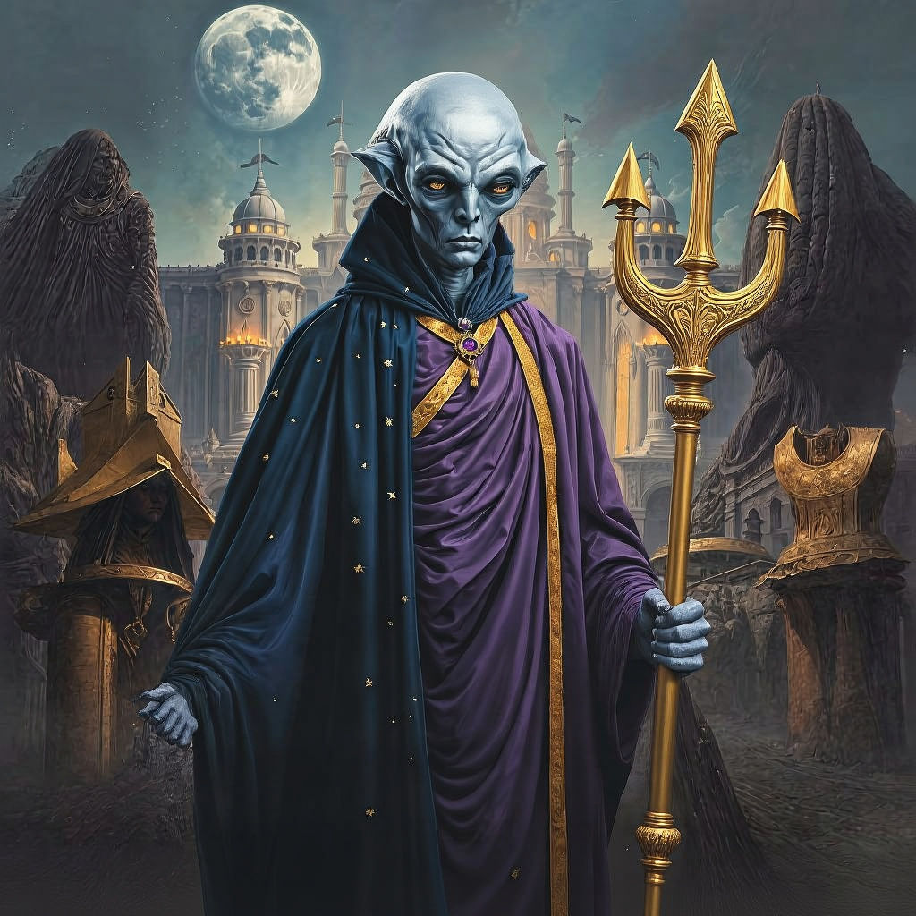 Grey Alien Leader in Royal Violet Robes and Crown