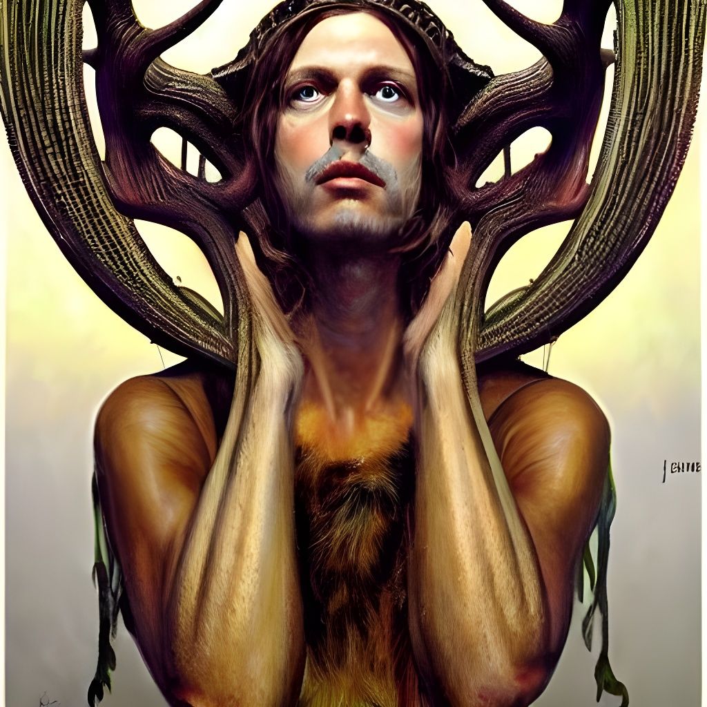 Human Stag Hybrid in Baroque Art Nouveau Style