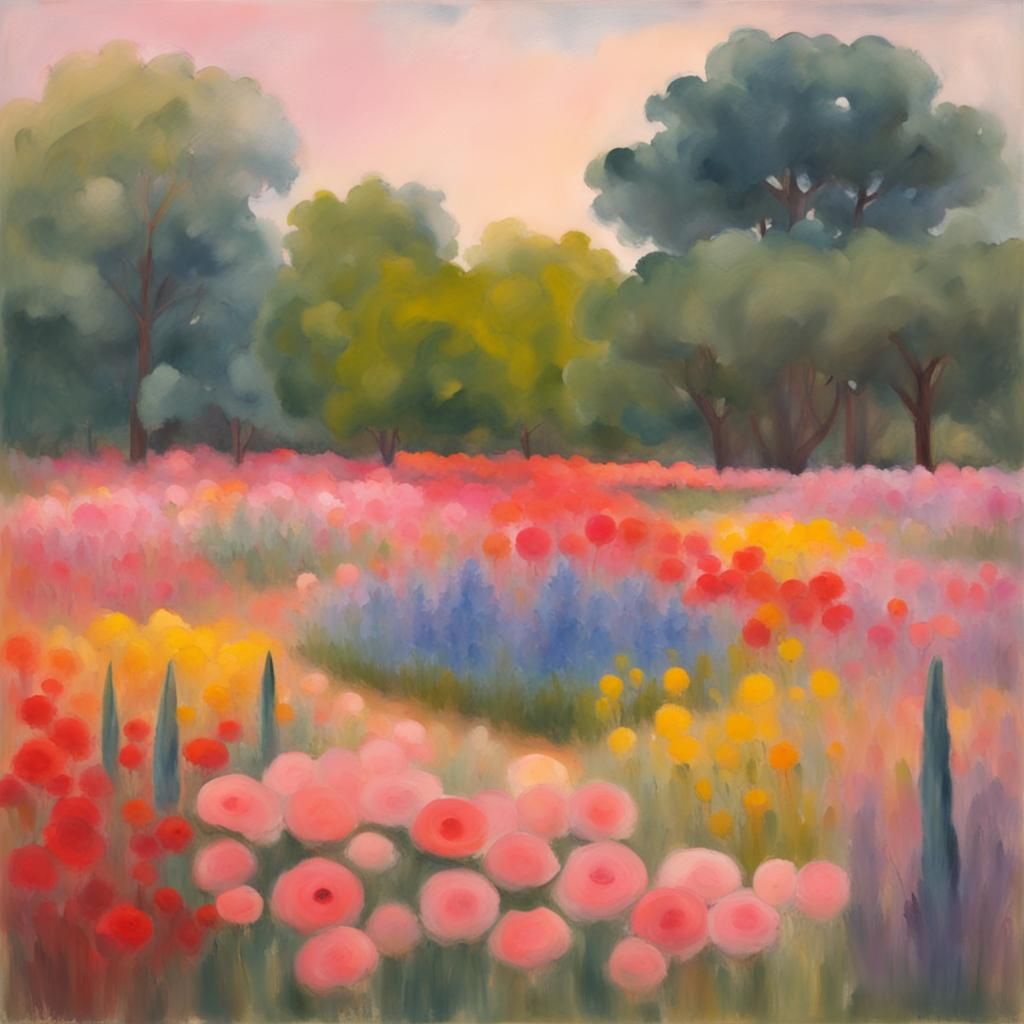 Abstract Flower Garden in Gouache Style