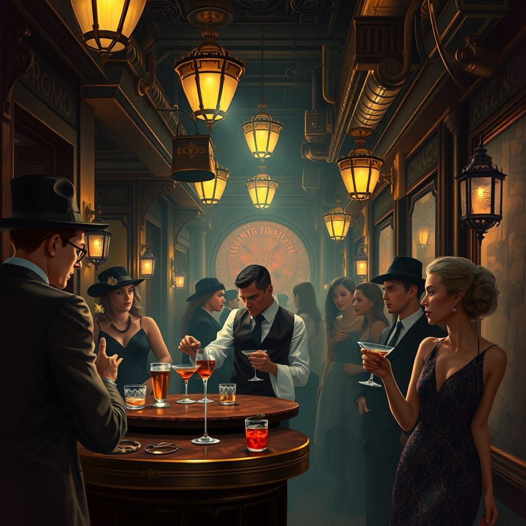 Elegant Mixologist at Hidden Speakeasy with Art Deco Design