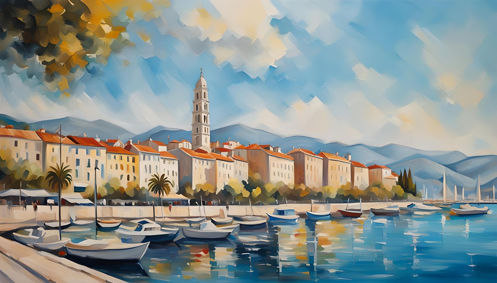 Split Croatia Oil Painting on a Sunny Day