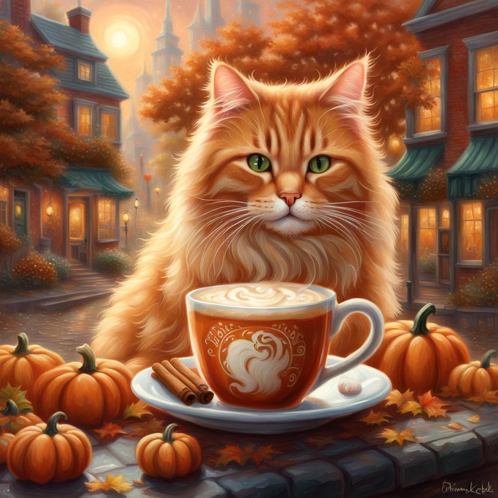 Orange Cat Enjoys Pumpkin Spice Latte