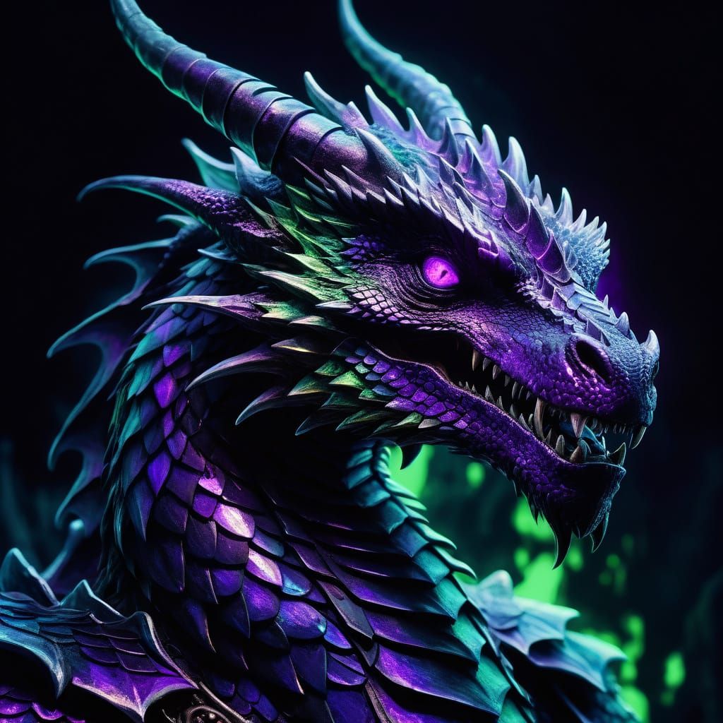 Dark Fantasy Uranium Emperor Dragon in Gothic Oil Painting