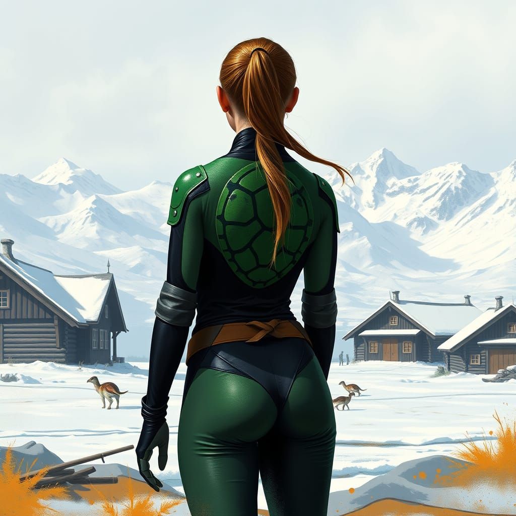 Ninja Turtle Woman in Ilou'ak Village Landscape