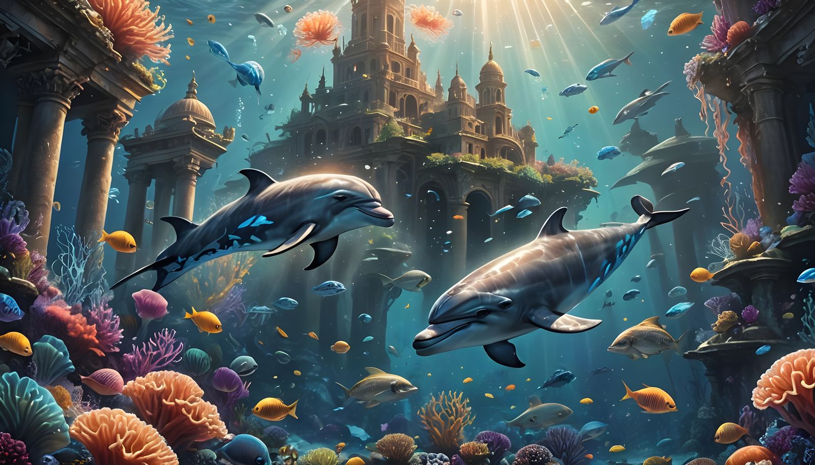 Dolphin's Underwater World: A Fantastical Digital Painting