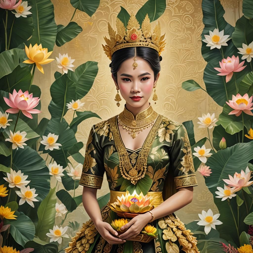 Elegant Thai Noblewoman with Krathong, 3D Anime Art