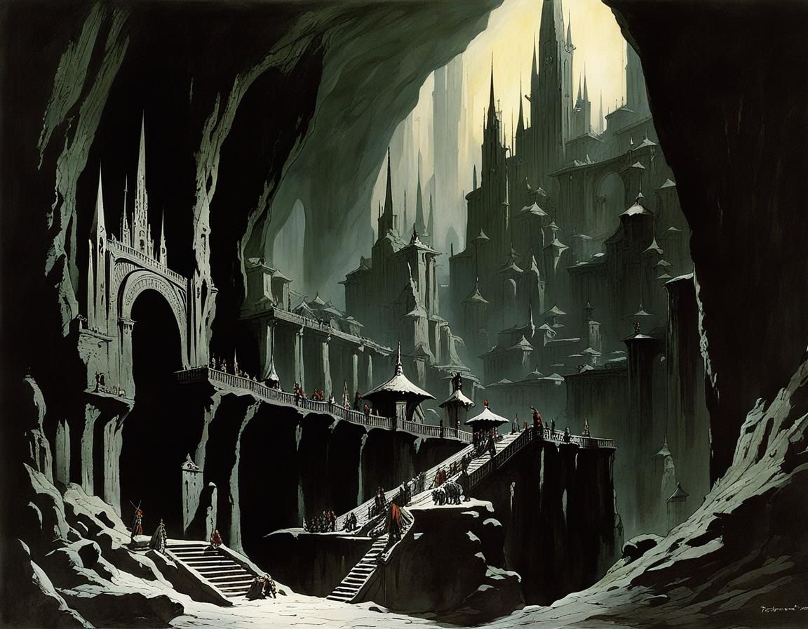 Grimdark Underground City in Dark Fantasy Style