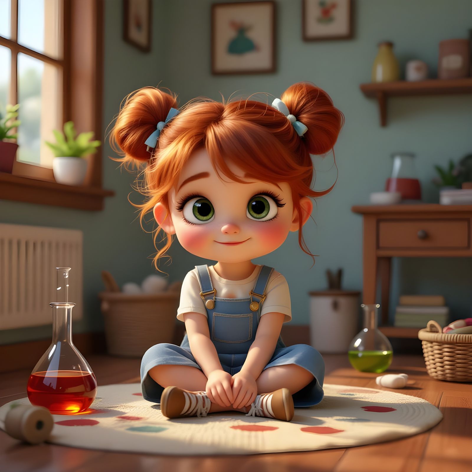 Red-Haired Girl's Messy Experiment in 3D Digital Art